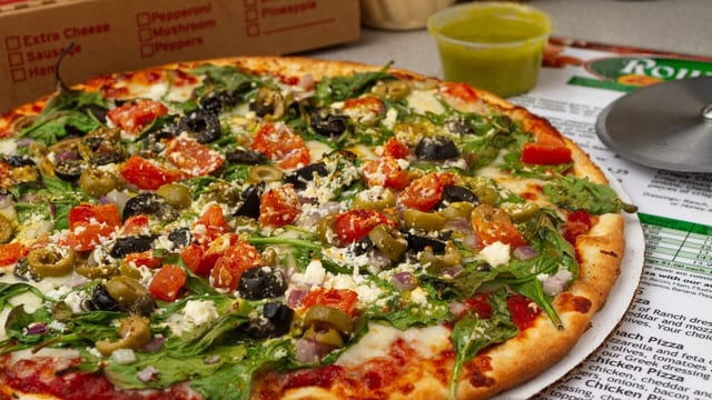 Greek Spinach Pizza.