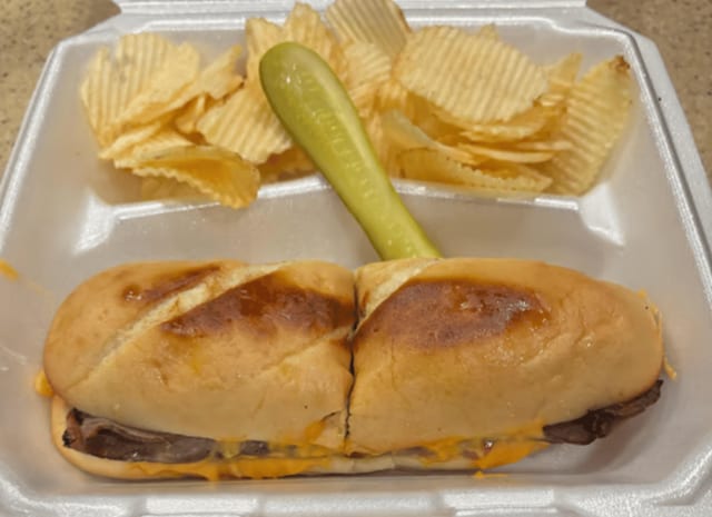 B.B.C. Beef Bacon and Cheddar Sandwich.