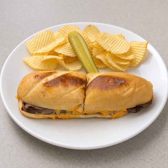 B.B.C. Beef Bacon and Cheddar Sandwich.