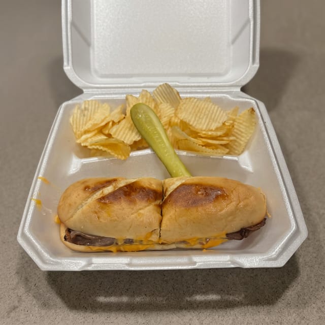 B.B.C. Beef Bacon and Cheddar Sandwich.